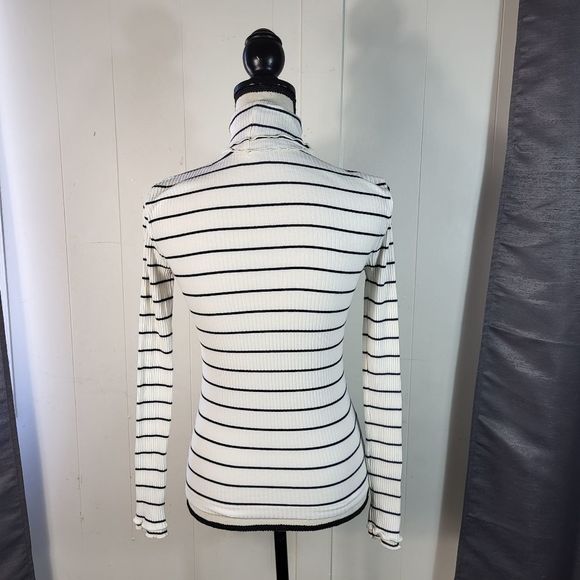 JCREW White Black Ribbed Striped Thin Turtleneck Sweater Size XXSmall - Picture 5 of 5